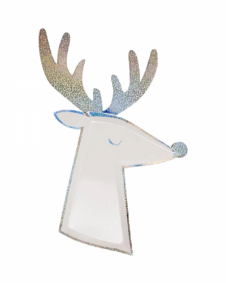 Piattini set Silver Sparkle Reindeer, 8 pz., Meri Meri