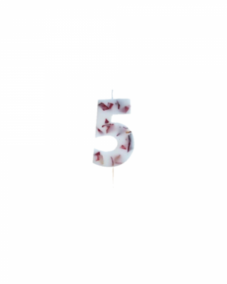 Candeline compleanno numero 5, con petali secchi
